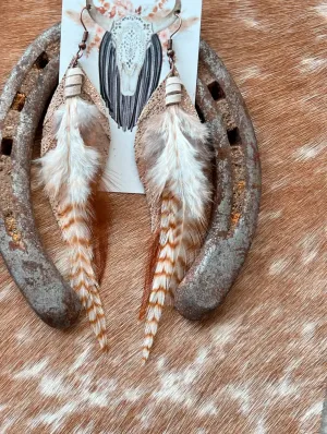 RoundUp Earrings with Brown Feathers