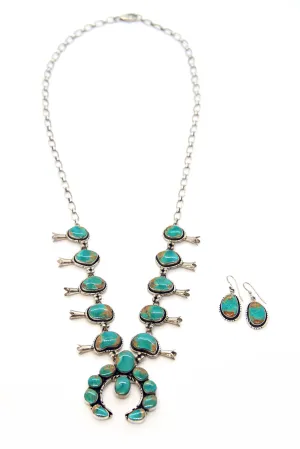 Royston Turquoise Squash Blossom Necklace with Earrings