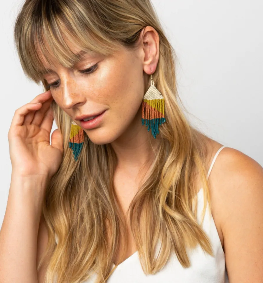 Rust/Peacock/Citron Seed Bead Earrings