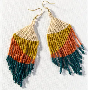 Rust/Peacock/Citron Seed Bead Earrings
