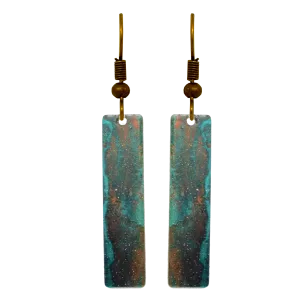 Rusty Turquoise 2" Metallic Slender Rectangle Earrings
