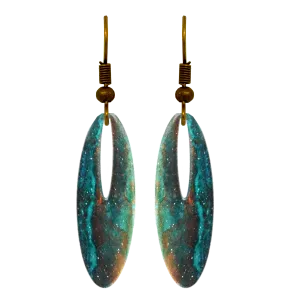 Rusty Turquoise Metallic 2 inch Slender Oval Eye Earrings