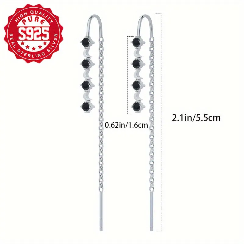 S925 Silver Tassel Earrings with Synthetic Zirconia, Party Daily Wear, Low Alle