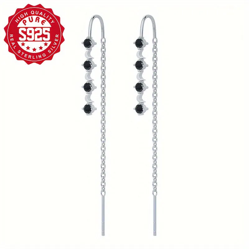 S925 Silver Tassel Earrings with Synthetic Zirconia, Party Daily Wear, Low Alle