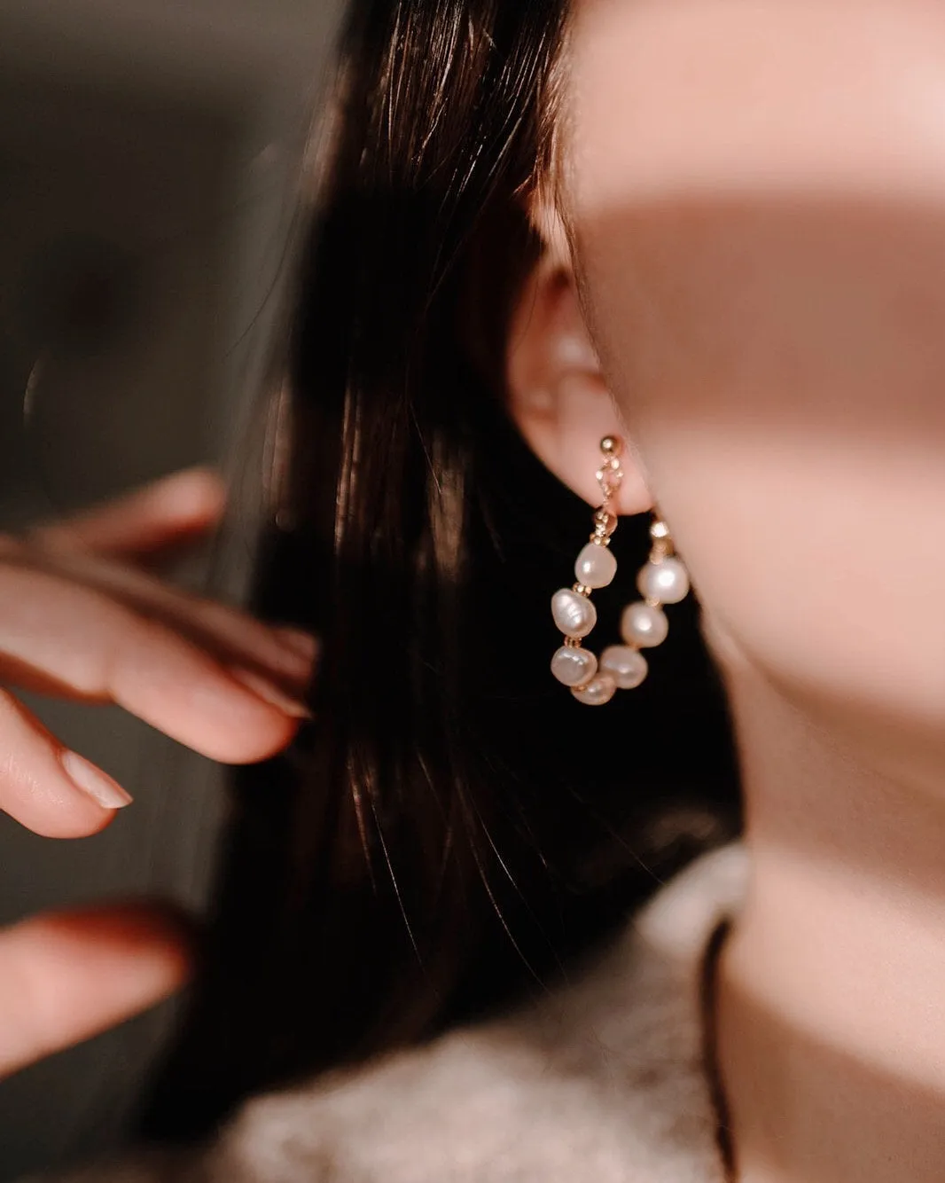 SADIE - French vintage style chain baroque pearl earrings hoop, 925 gold multi-way stud dangle earring boho bridal bridesmaid gift wedding