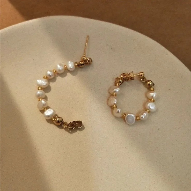 SADIE - French vintage style chain baroque pearl earrings hoop, 925 gold multi-way stud dangle earring boho bridal bridesmaid gift wedding