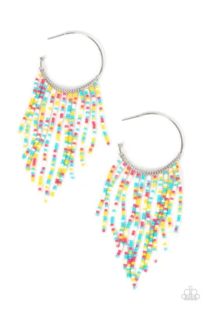 Saguaro Breeze - Multi - Seed Bead Fringe Paparazzi Hoop Earrings