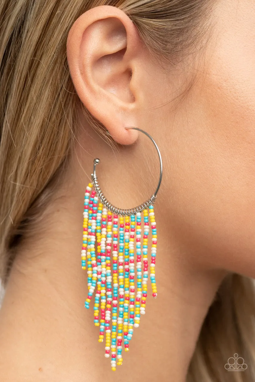 Saguaro Breeze - Multi - Seed Bead Fringe Paparazzi Hoop Earrings