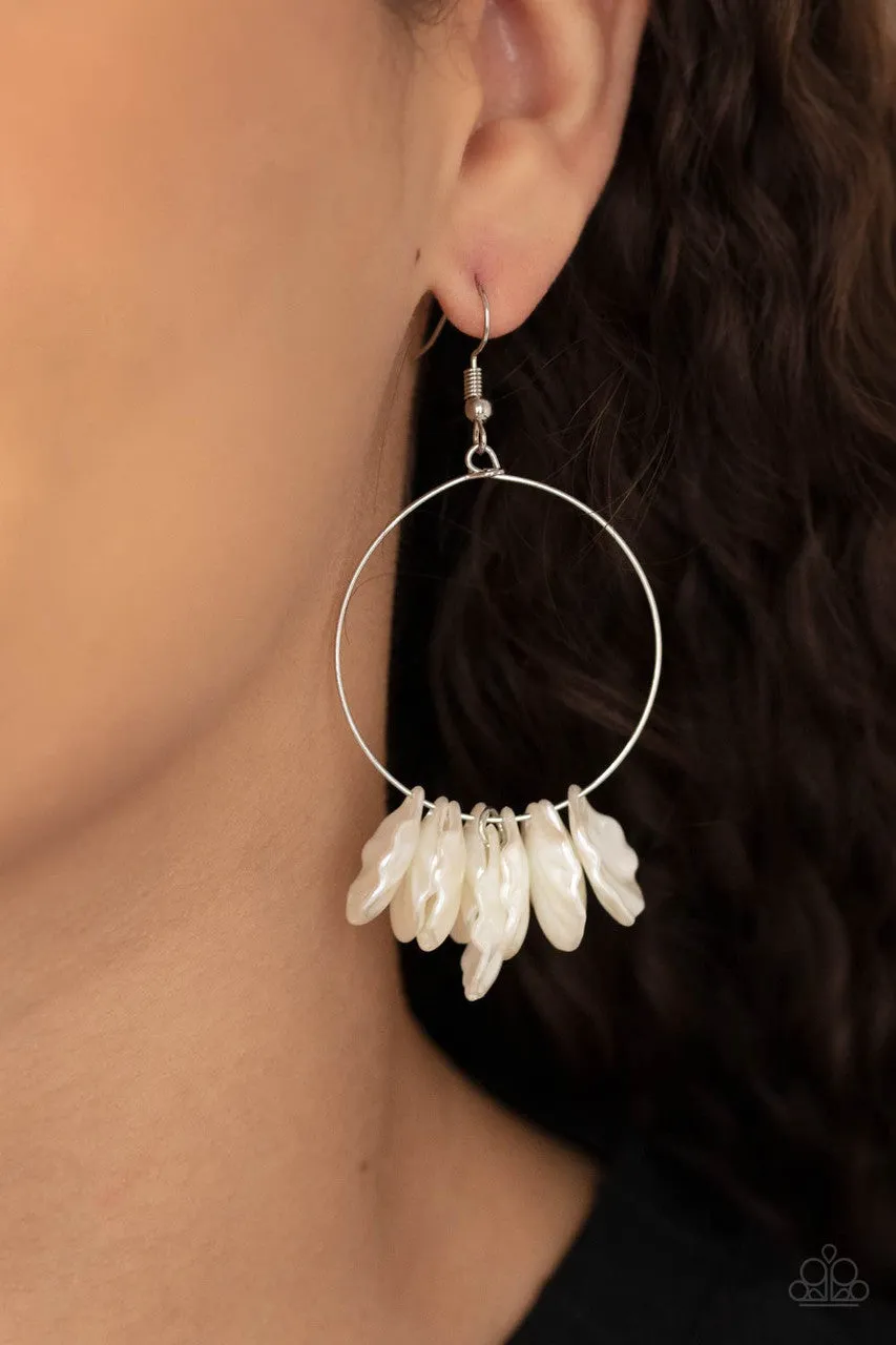 Sailboats and Seashells - White - Beaded Hoop Paparazzi Fishhook Earrings