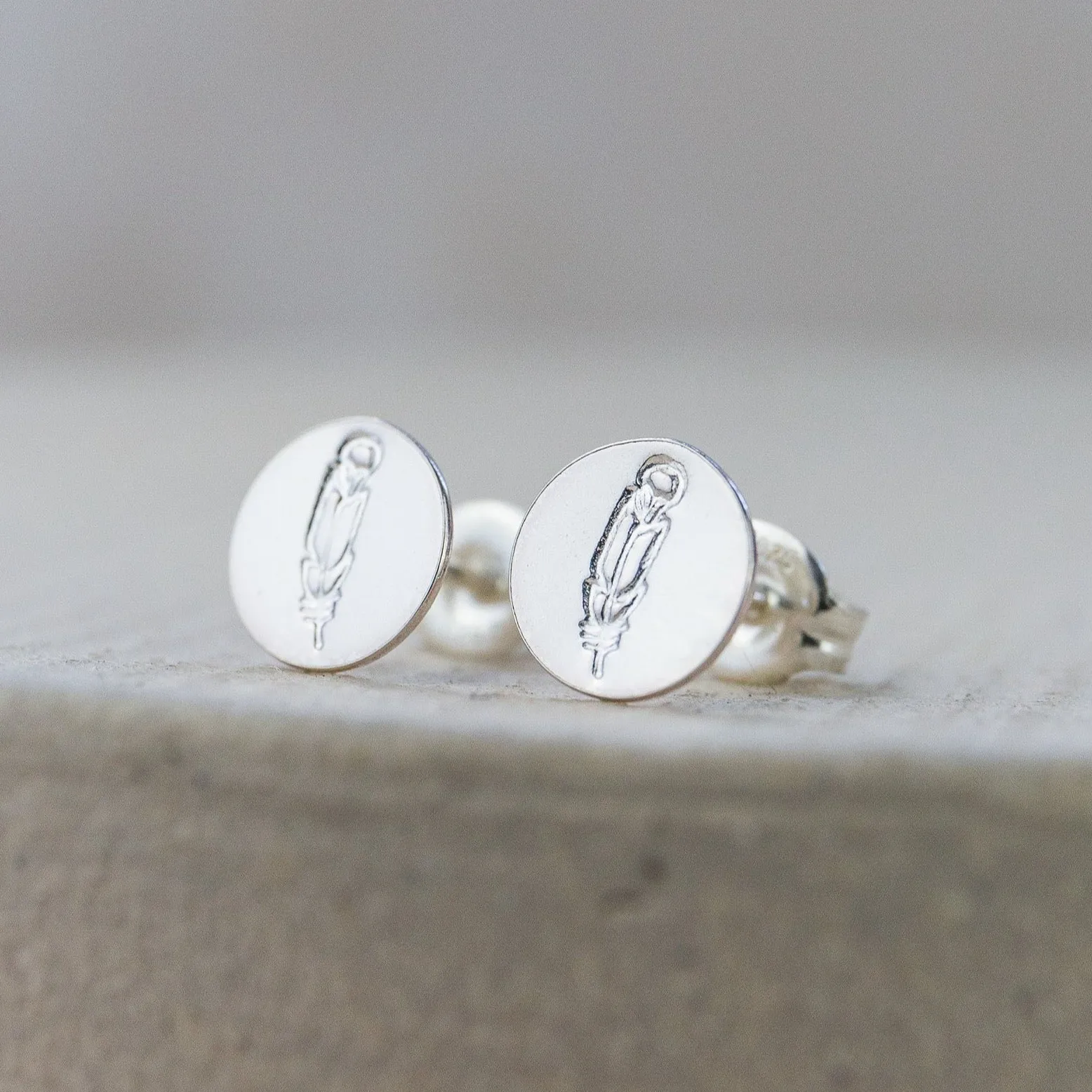 Sale - Sterling Silver Stamped Studs - Feather