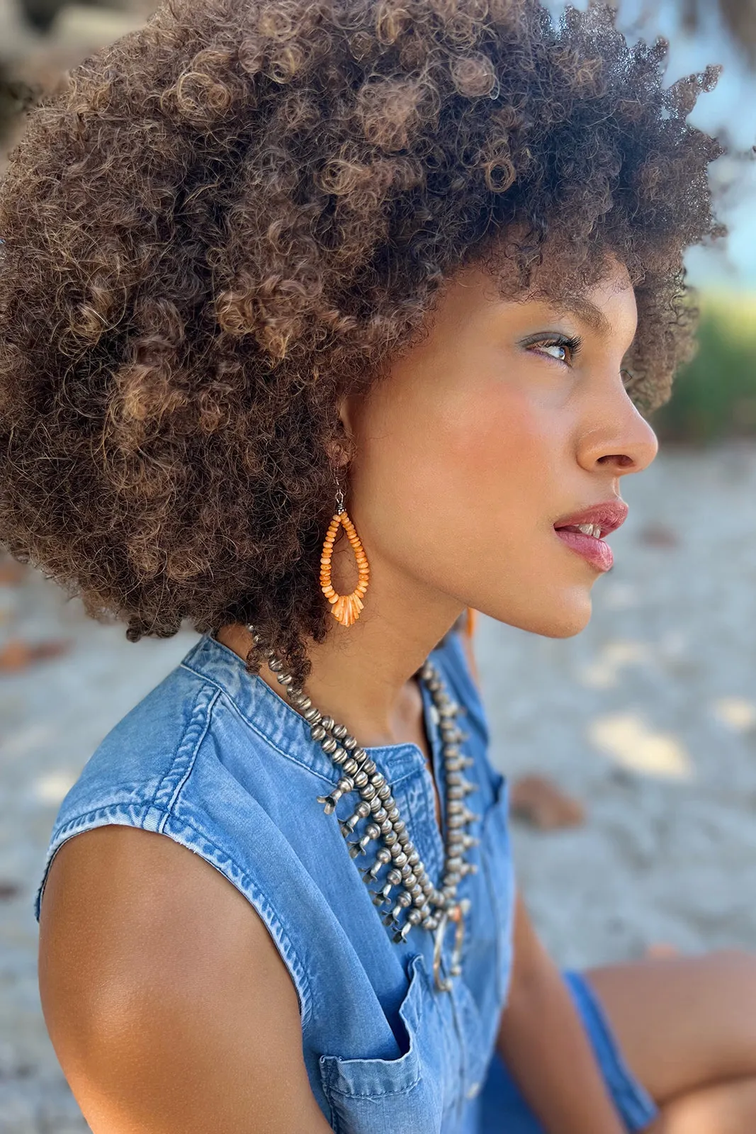 Santo Domingo Orange Spiny Shell Heishi Earrings