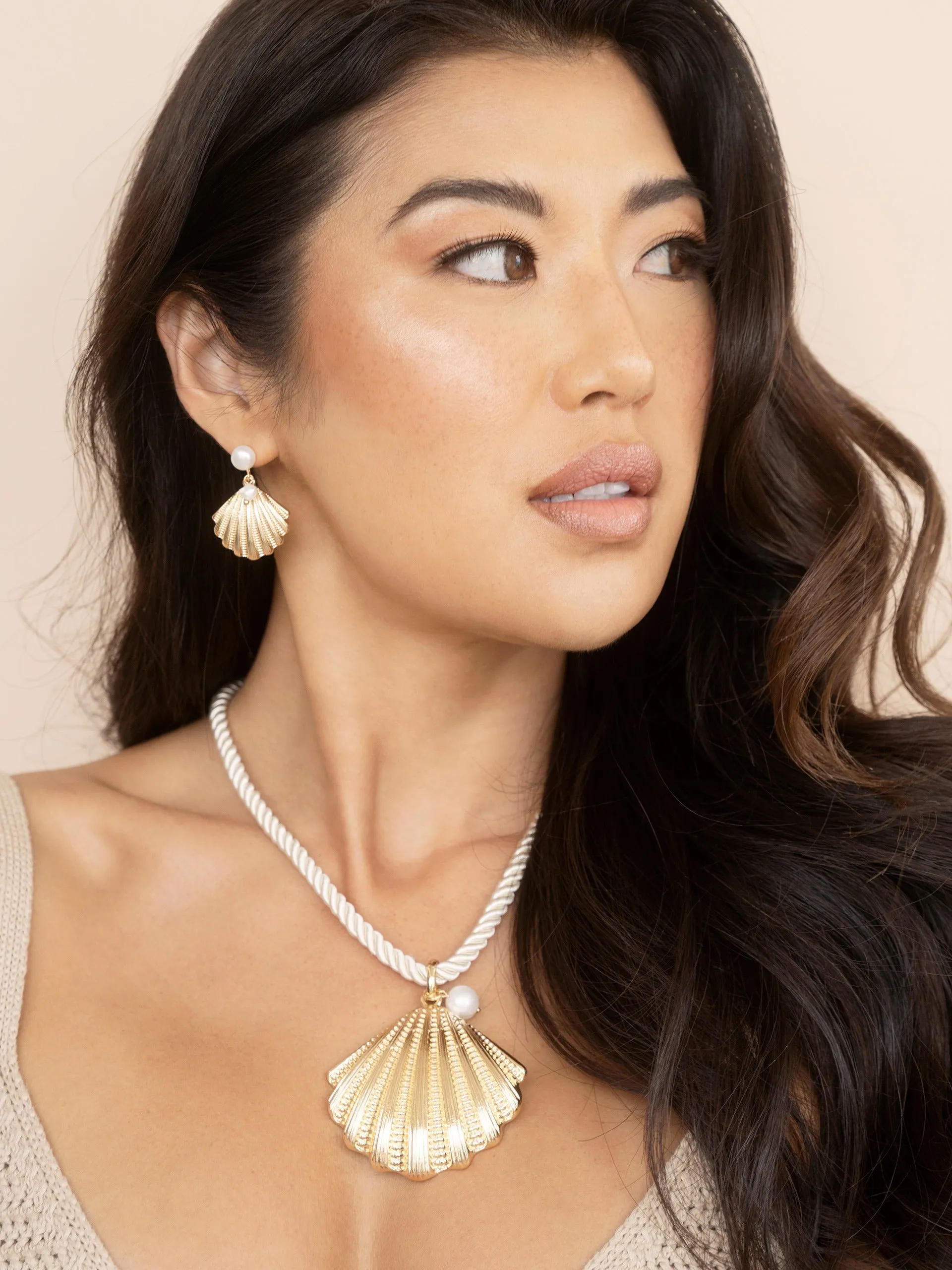 Scallop Shell and Pearl Earrings