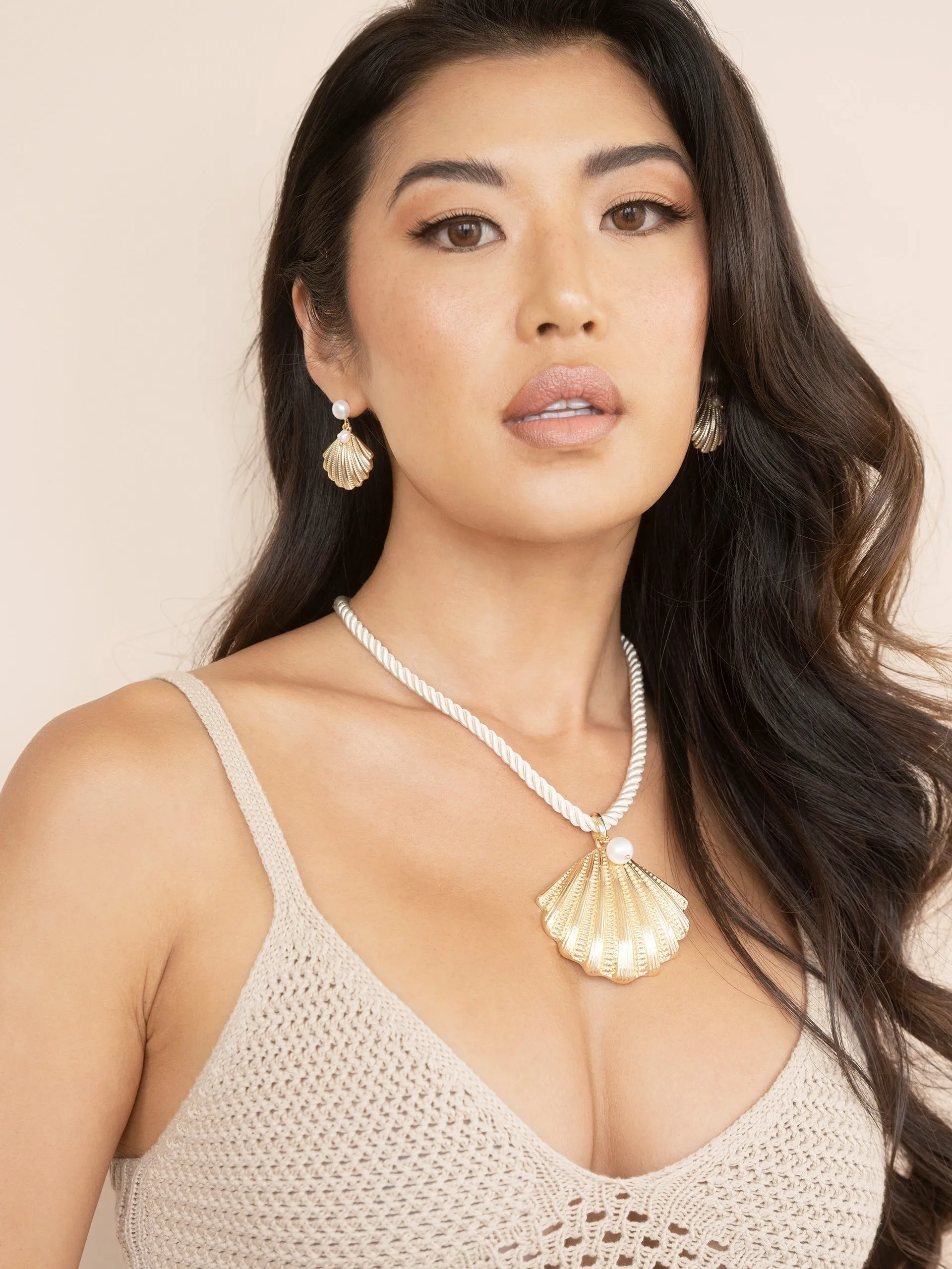 Scallop Shell and Pearl Earrings
