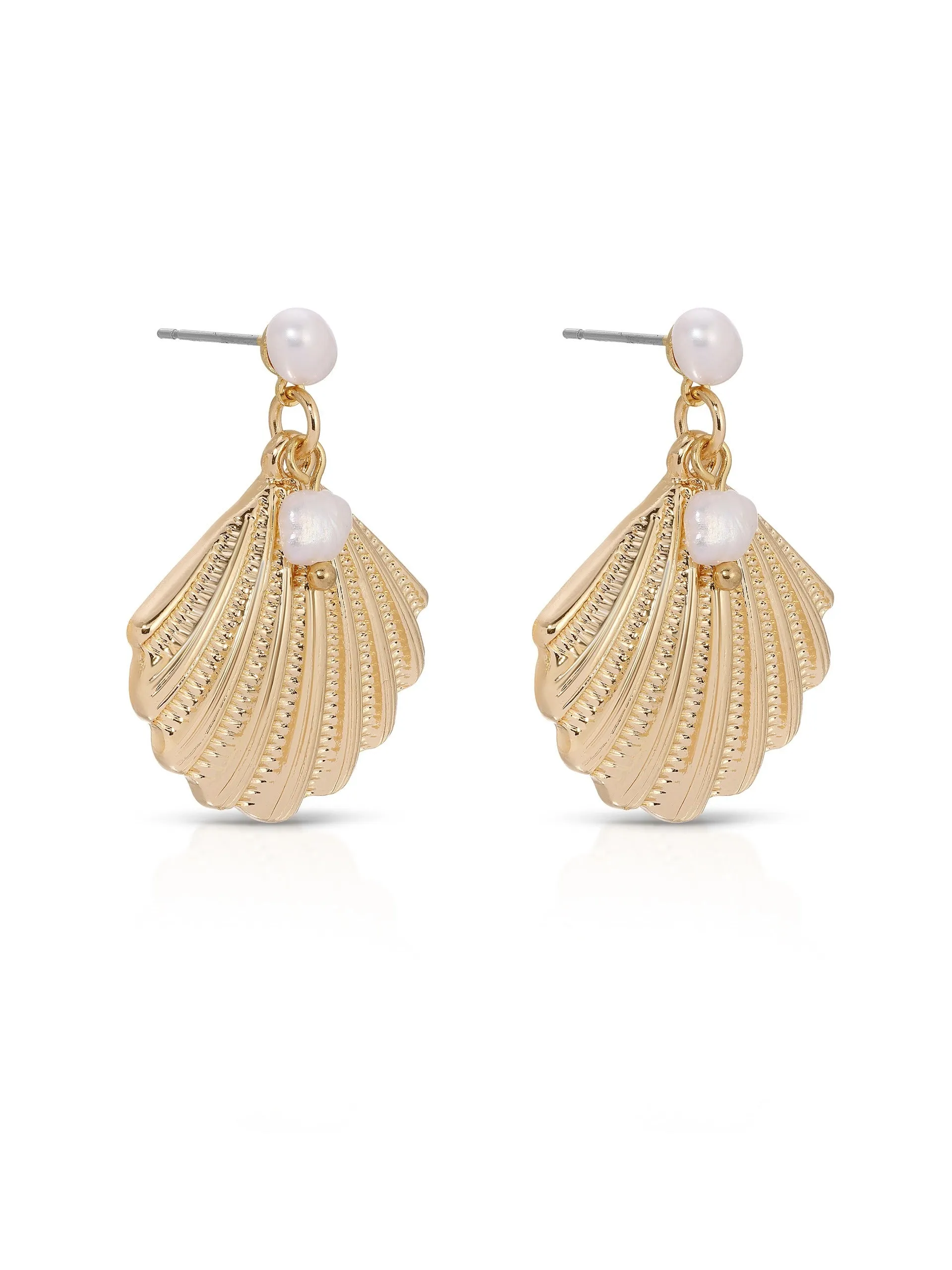 Scallop Shell and Pearl Earrings