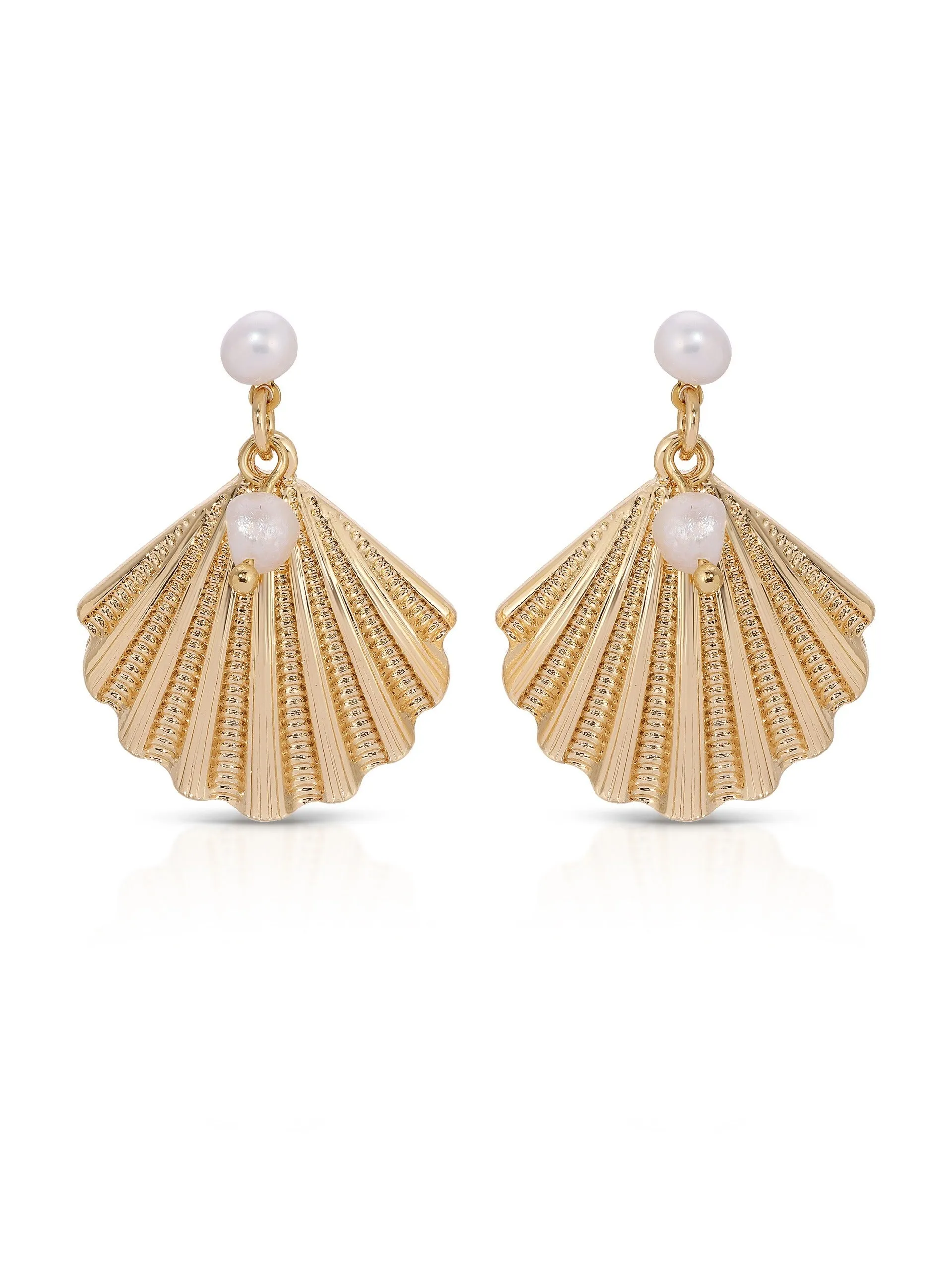 Scallop Shell and Pearl Earrings