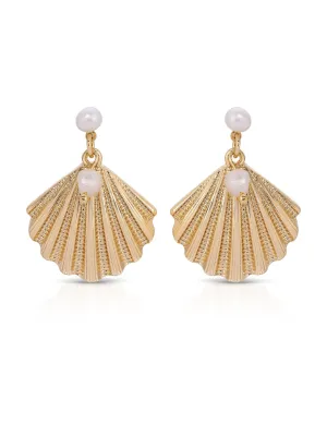 Scallop Shell and Pearl Earrings