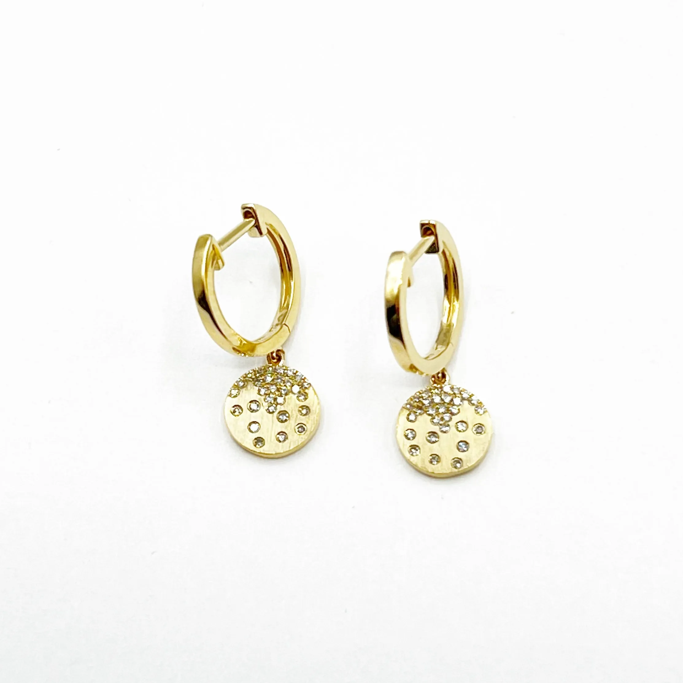 Scattered Diamond Disc on Hoop Earrings