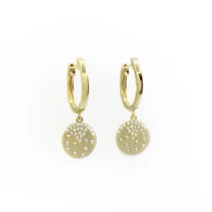 Scattered Diamond Disc on Hoop Earrings