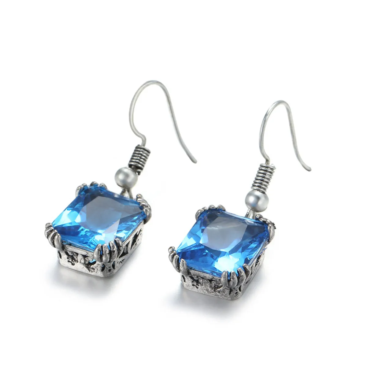 Sea Blue Crystal & Silver-Plated Princess-Cut Drop Earrings