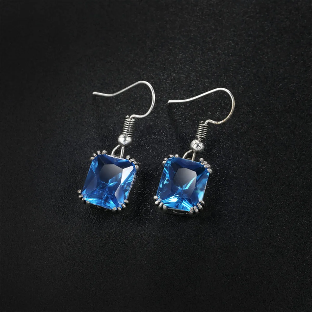 Sea Blue Crystal & Silver-Plated Princess-Cut Drop Earrings