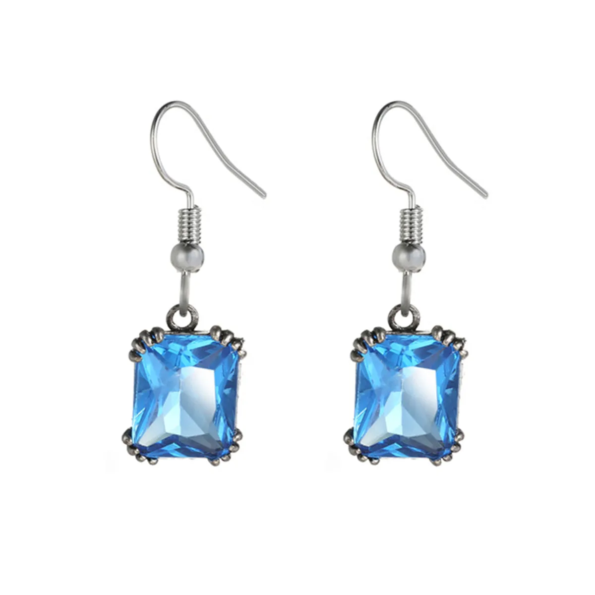 Sea Blue Crystal & Silver-Plated Princess-Cut Drop Earrings