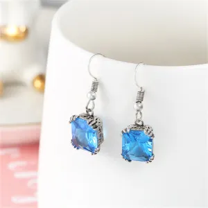 Sea Blue Crystal & Silver-Plated Princess-Cut Drop Earrings