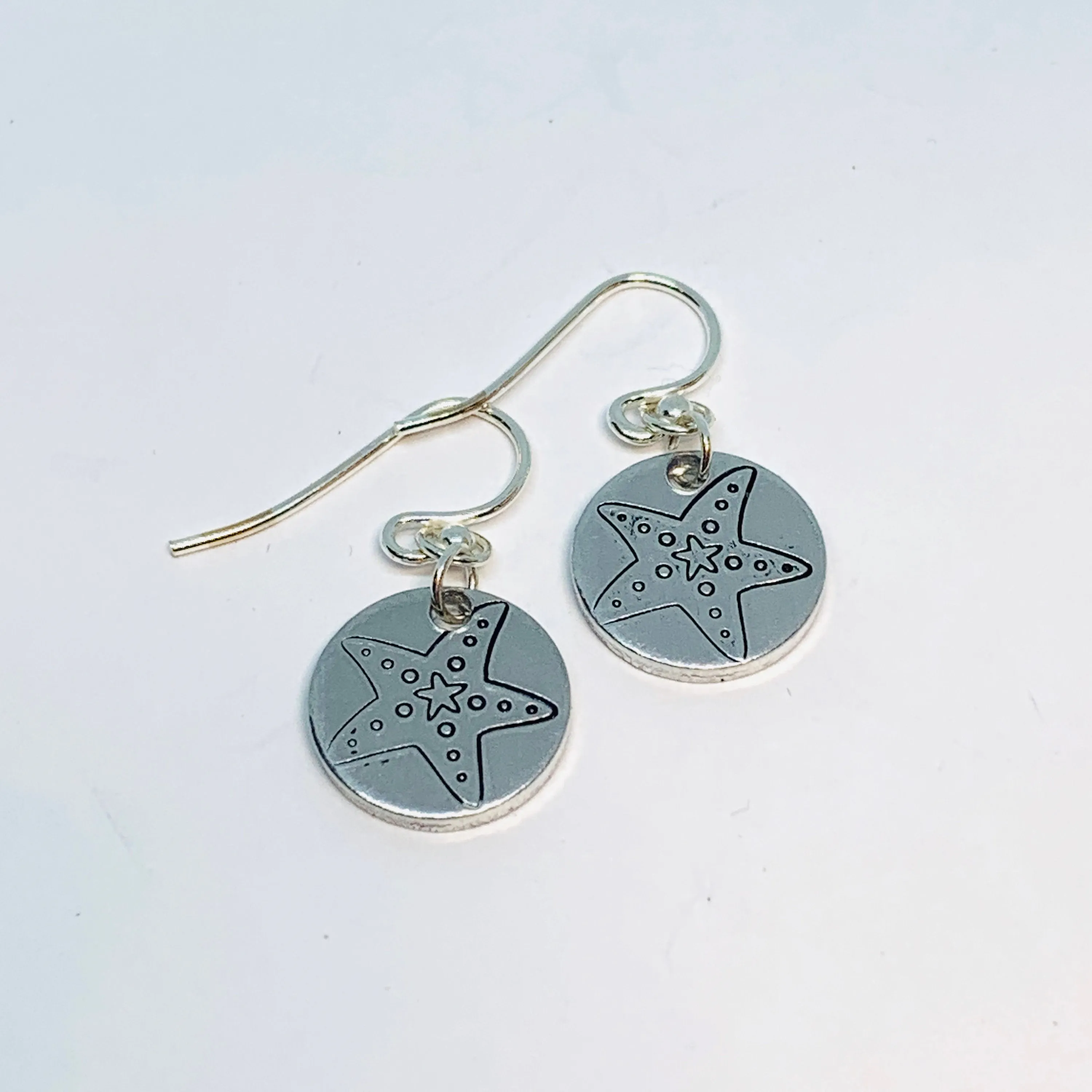 Sea Star Starfish - Hand Stamped Earrings
