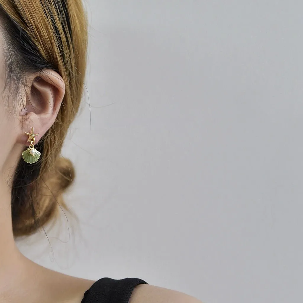 Seascape Shell Earrings (White/Green)