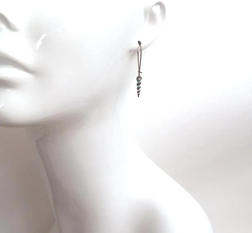 Seashell Earrings, copper shell, bronze shell, aged copper earring, patina earring, antique bronze earring, spiral shell earring, tiny shell