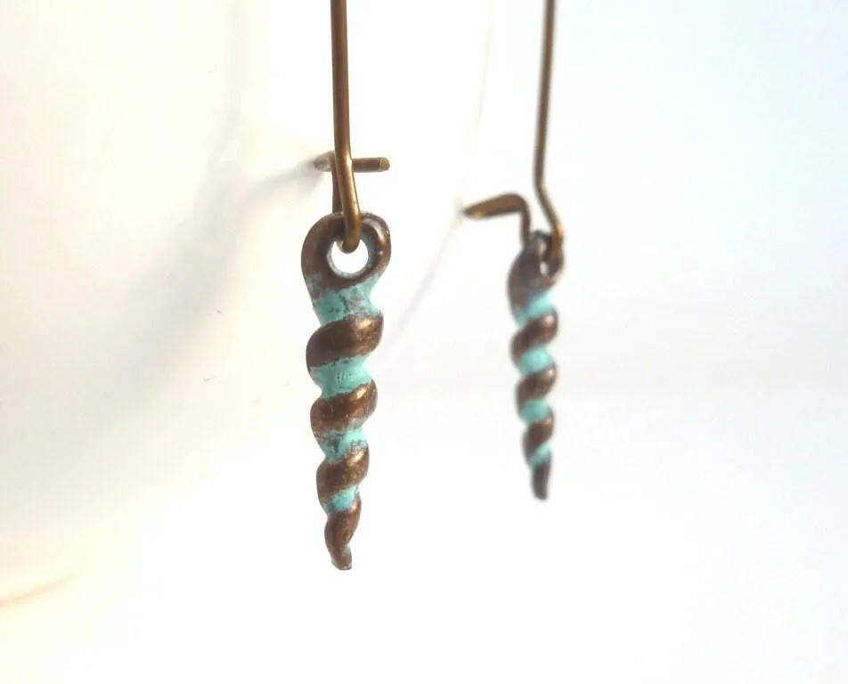 Seashell Earrings, copper shell, bronze shell, aged copper earring, patina earring, antique bronze earring, spiral shell earring, tiny shell