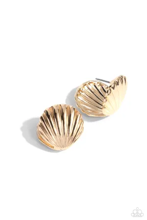 Seashell Surprise - Gold - Clamshell Hinge Hoop Earrings