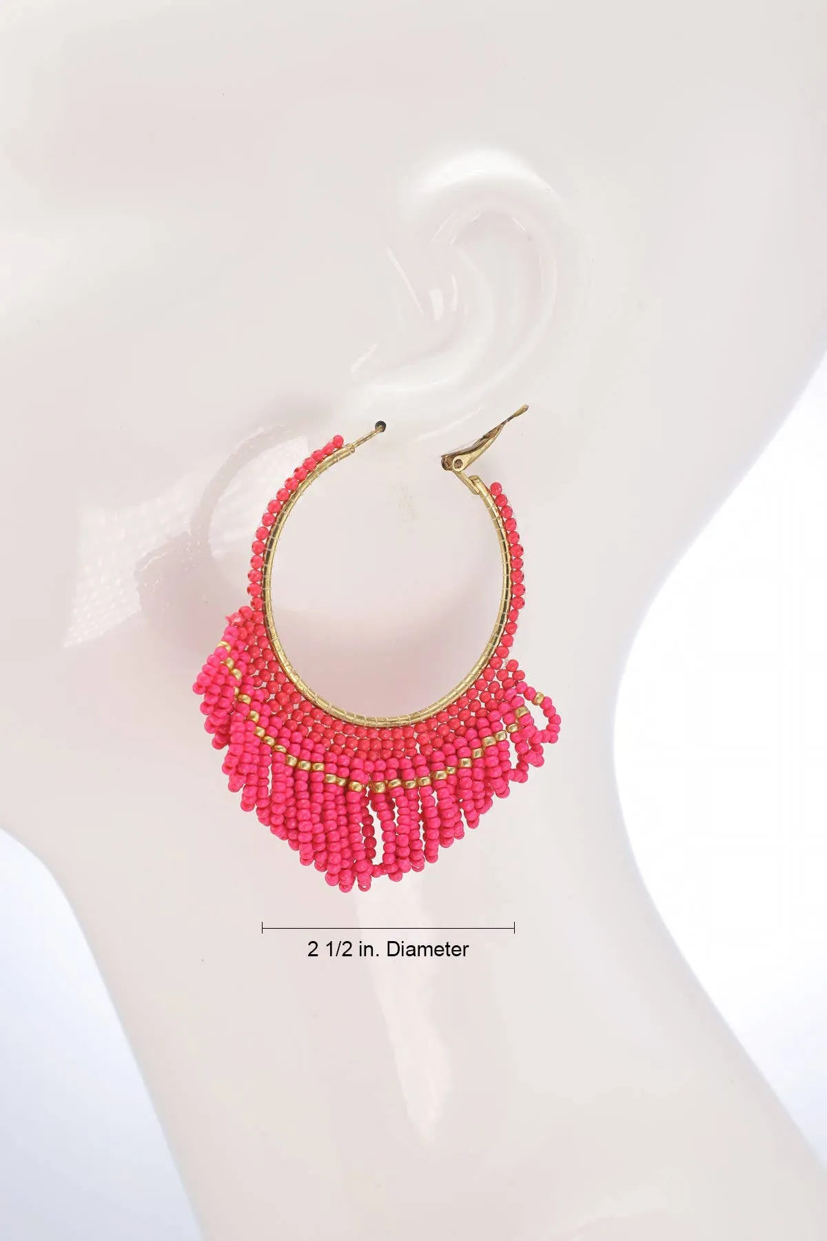 Seed Bead Loop Tassel Hoop Earring : IVORY(GDIVY)
