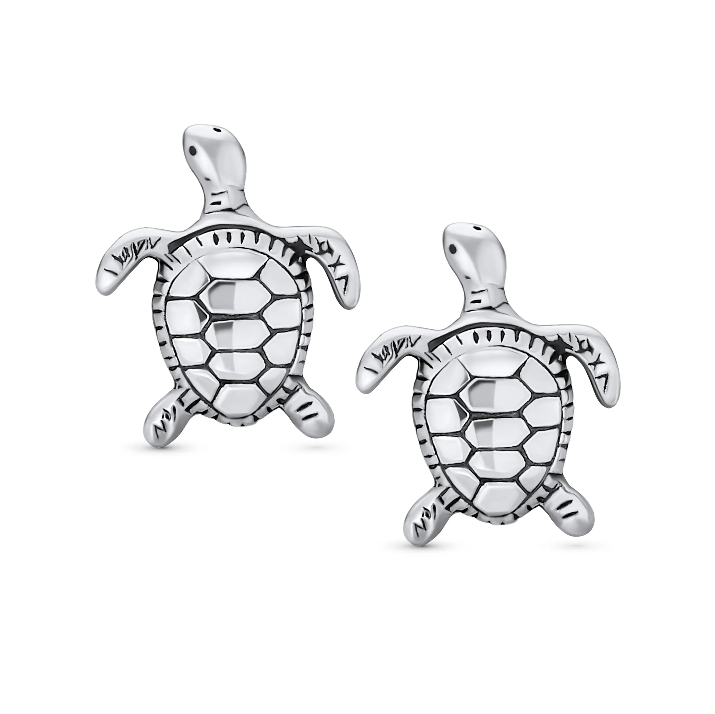 Set of 2 Hawaiian Sea Tortoise Turtle Dolphins Stud Earrings Sterling Silver