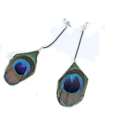 Sexy Sparkles Womens Teens Girls Bohemian Peacock Feather Stud Dangling Long Earrings