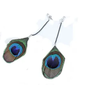 Sexy Sparkles Womens Teens Girls Bohemian Peacock Feather Stud Dangling Long Earrings