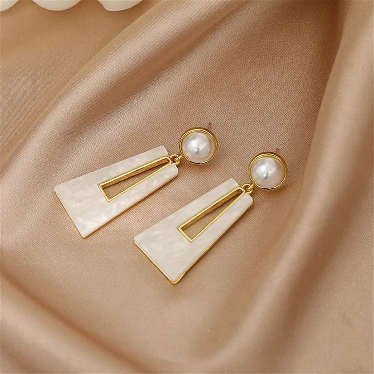 Shell & Pearl 18K Gold-Plated Trapezoid Drop Earrings