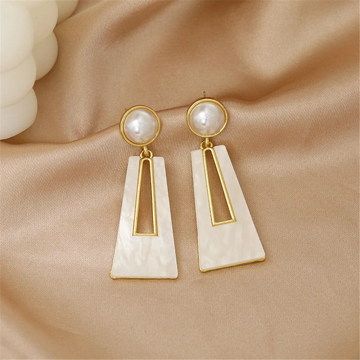 Shell & Pearl 18K Gold-Plated Trapezoid Drop Earrings