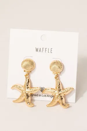 Shell & Starfish Dangle Earring, Gold