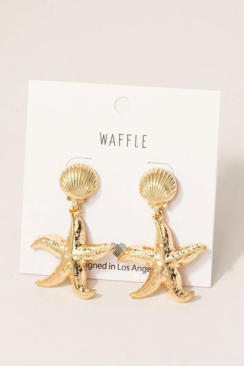 Shell & Starfish Dangle Earring, Gold