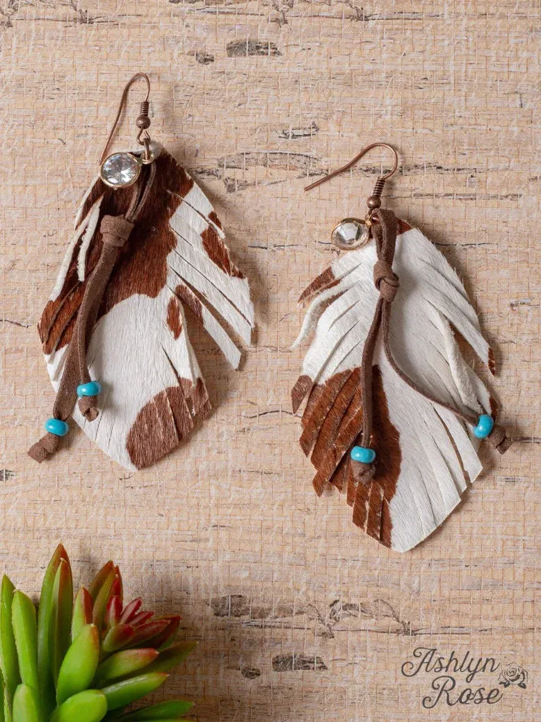 She's A Showstopper Cowhide Fringe Teardrop Earrings - Cowhide