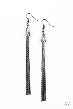 Shimmery Streamers Black Earrings Paparazzi