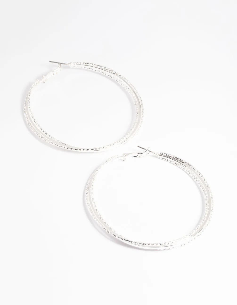 Silver 60mm Textured Twist Hoop Earrings
