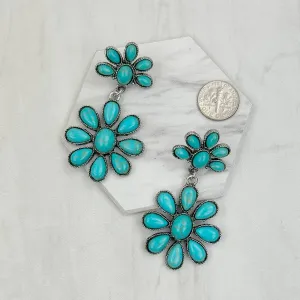 Silver & Blue Turquoise Flower Earrings