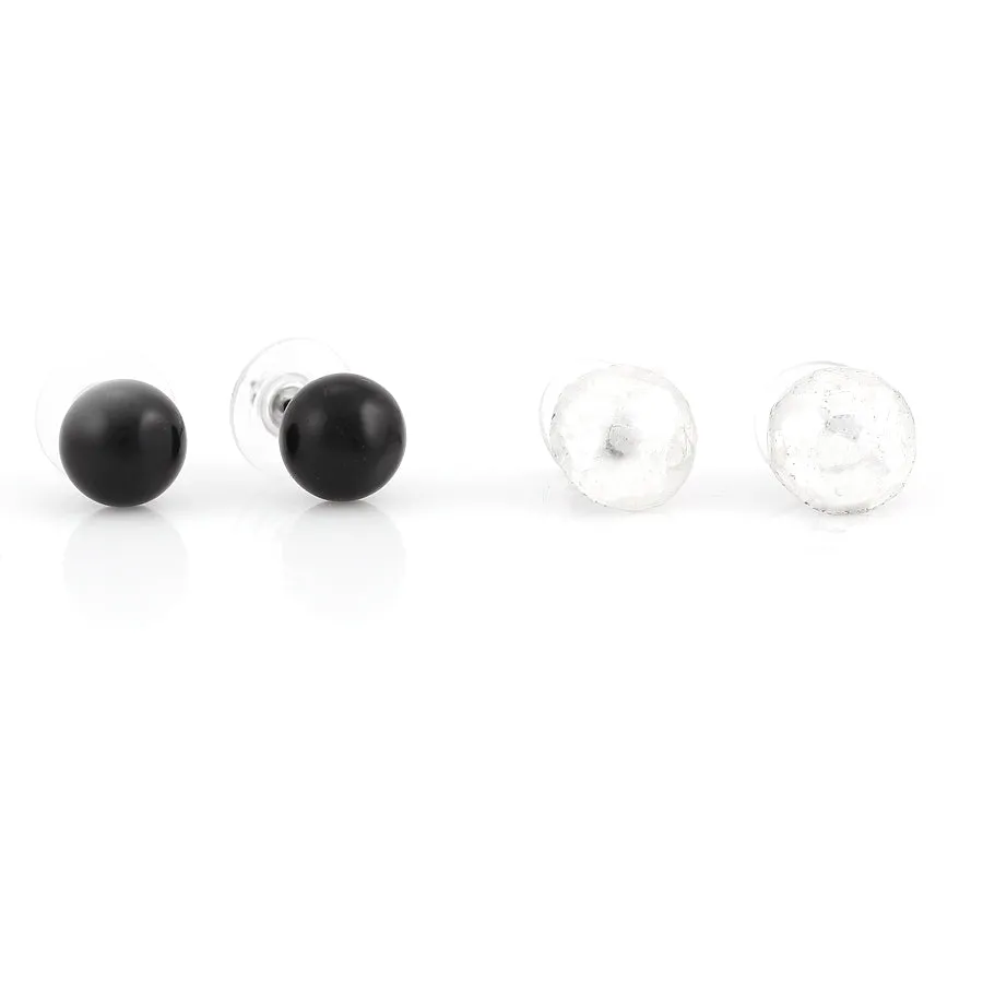 SILVER AND BLACK BEAD SET OF 2 EARRINGS #295BK3201 (9C4/8D1/8F6)