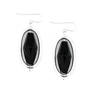 SILVER BLACK JET BEAD WITH OVAL SHAPED EARRINGS  #SE29935_SIL-GRY (FH2)