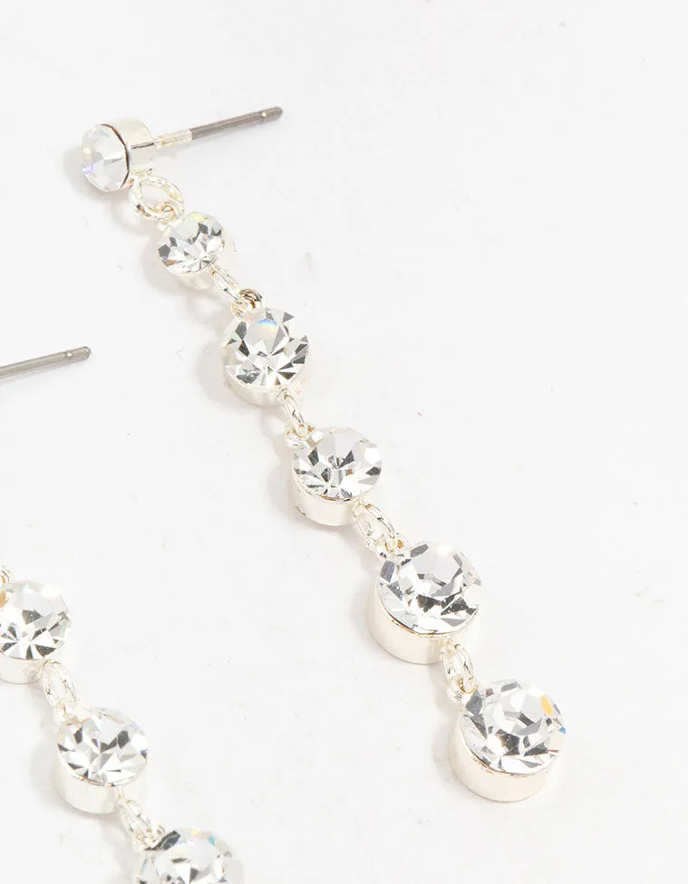 Silver Cascading Czech Crystal Drop Earrings