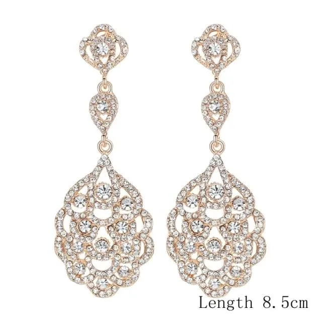 Silver Color Crystal Rhinestone Bridal Drop Earrings