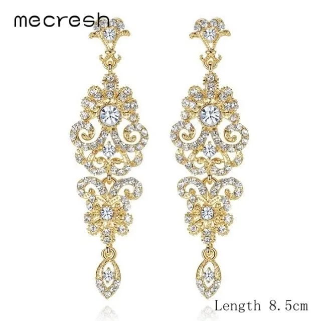 Silver Color Crystal Rhinestone Bridal Drop Earrings