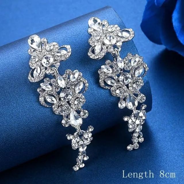 Silver Color Crystal Rhinestone Bridal Drop Earrings