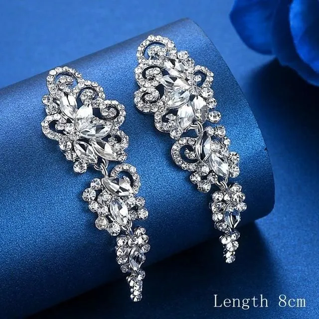 Silver Color Crystal Rhinestone Bridal Drop Earrings